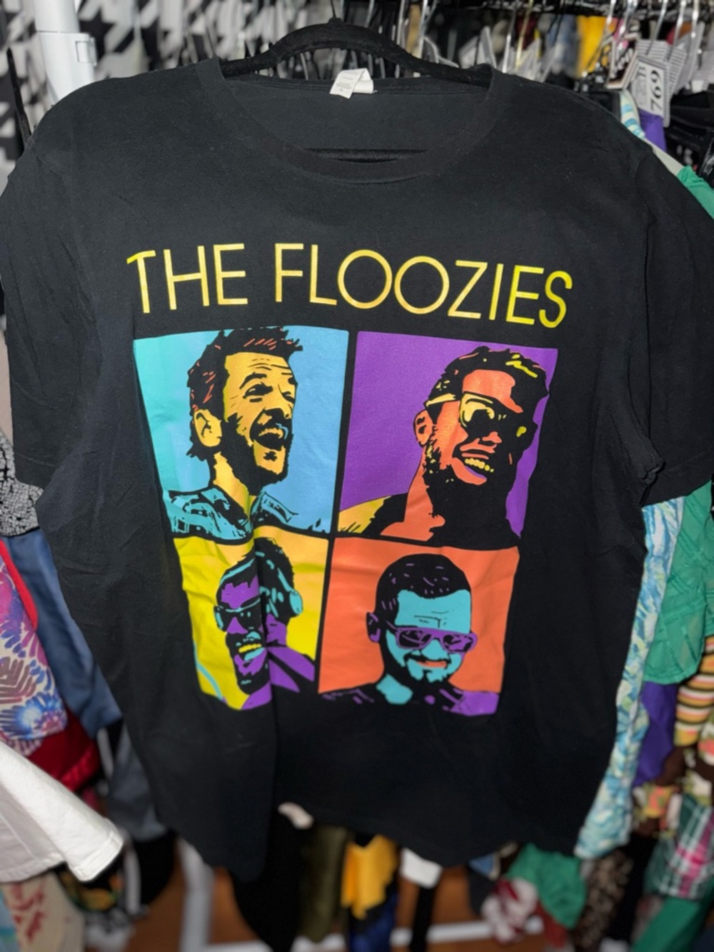 Black Short-Sleeve Tee with Colorblock Pop Art Portraits - The Floozies